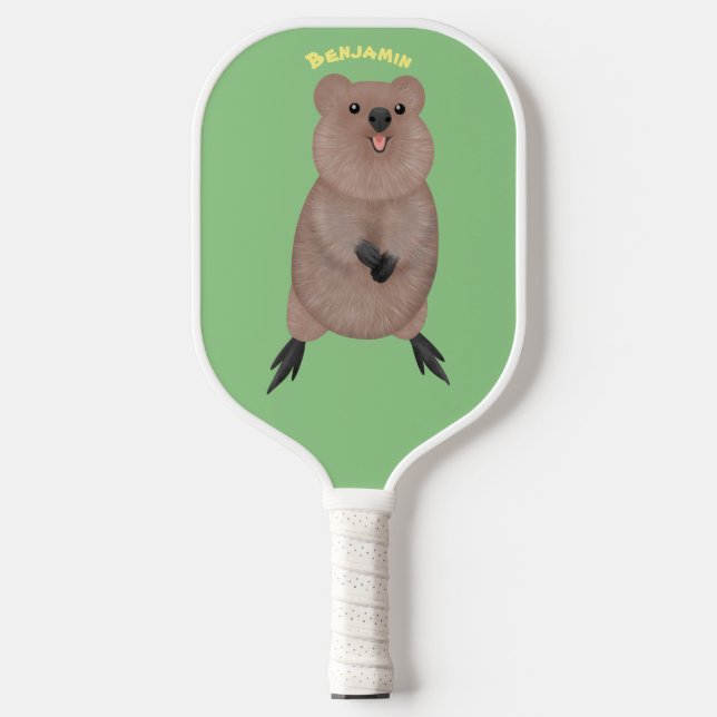 Happy smiling cute quokka cartoon design  pickleball paddle (Front)