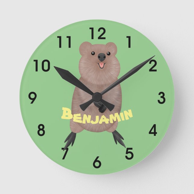 Happy smiling cute quokka cartoon design round clock (Front)