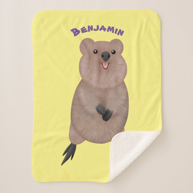 Happy smiling cute quokka cartoon design sherpa blanket (Front)