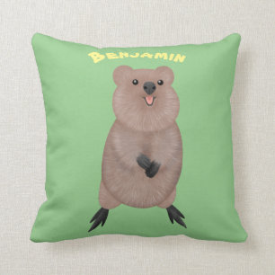 Happy smiling cute quokka cartoon design throw pillow