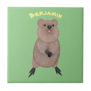 Happy smiling cute quokka cartoon design tile