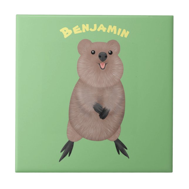 Happy smiling cute quokka cartoon design tile (Front)