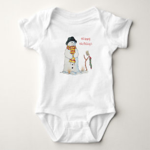 happy smiling cute snowman baby bodysuit