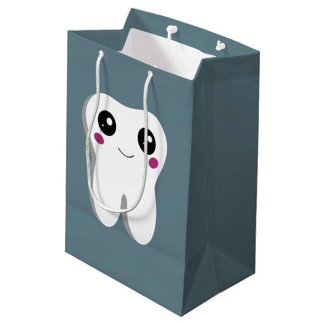 Happy Smiling Dental Tooth Cute Medium Gift Bag (Back Angled)