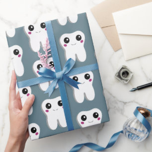 Happy Smiling Dental Tooth Cute Pattern Wrapping Paper