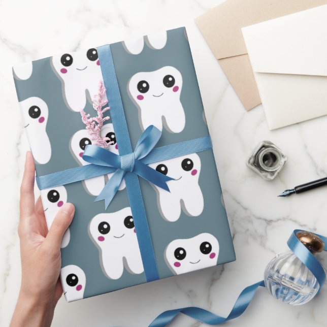 Happy Smiling Dental Tooth Cute Pattern Wrapping Paper (Gifting)