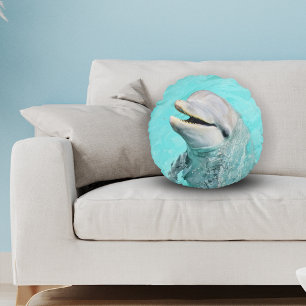 Happy Smiling Dolphin  Round Pillow