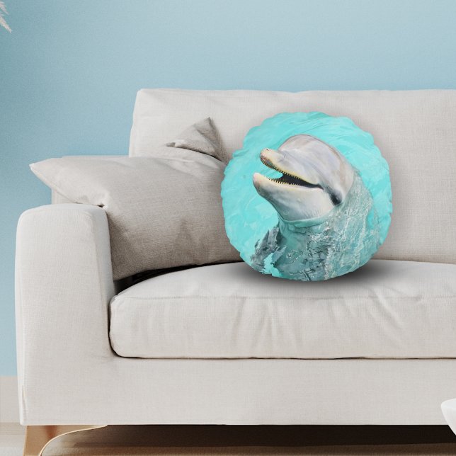 Happy Smiling Dolphin  Round Pillow (Creator Uploaded)