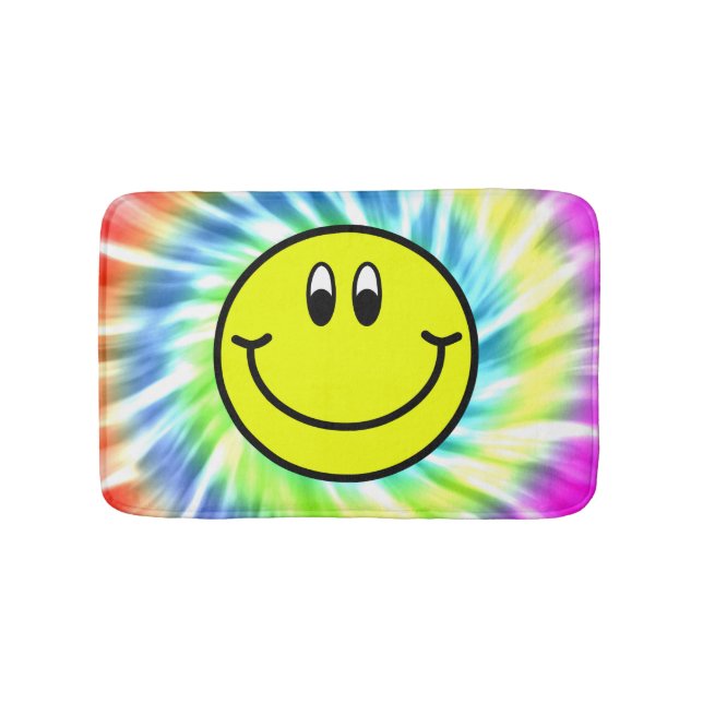 Happy Smiling Face Emoji Tie Dye Bath Mat (Front)