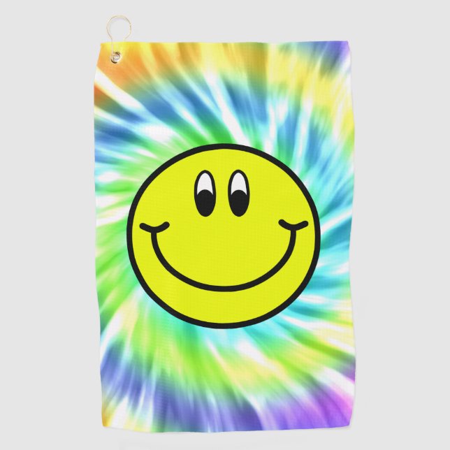 Happy Smiling Face Emoji Tie Dye Golf Towel (Front)