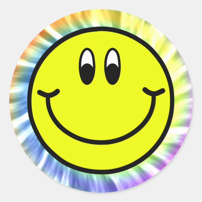 Happy Smiling Face Emoji Tie Dye Round Sticker (Front)
