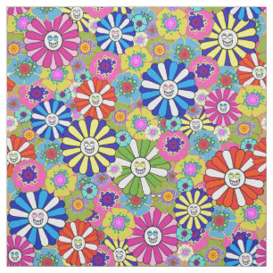 Happy smiling flower print fabric