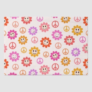 Happy Smiling Flowers pattern with peace signs Tissue Paper