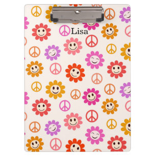 Happy Smiling Flowers with peace signs Custom name Clipboard
