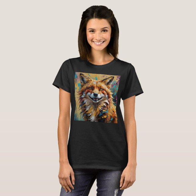 Happy Smiling Fox -paint splatter T-Shirt (Front Full)