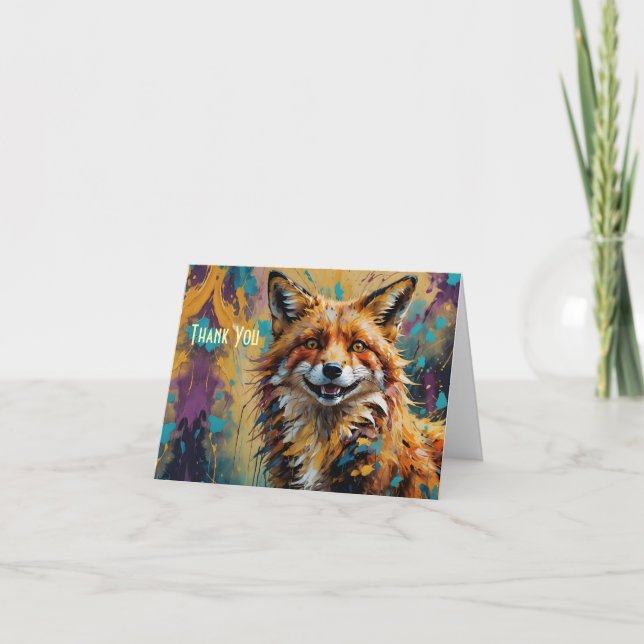 Happy Smiling Fox -paint splatter Thank You Card (Front)