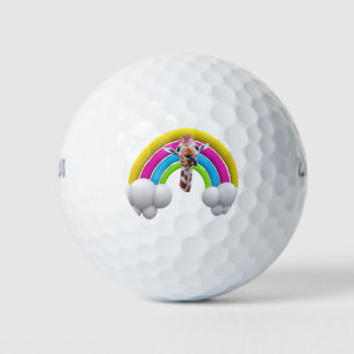 Happy Smiling Giraffe, Rainbow, Clouds, Golf Balls