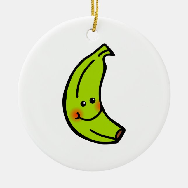 Happy Smiling Green Banana Ceramic Ornament (Front)