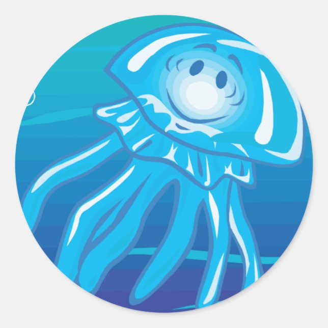 happy smiling jellyfish classic round sticker (Front)