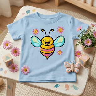 Happy Smiling Kawaii Baby Bee with Cute Flowers T-Shirt