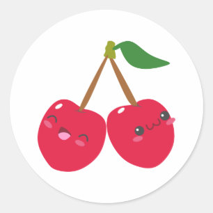 Happy Smiling Kawaii Cherry Fruit Classic Round Sticker