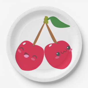 Happy Smiling Kawaii Cherry Fruit Paper Plate