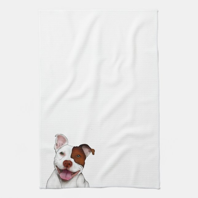 Happy Smiling Pitbull Kitchen Towel (Vertical)