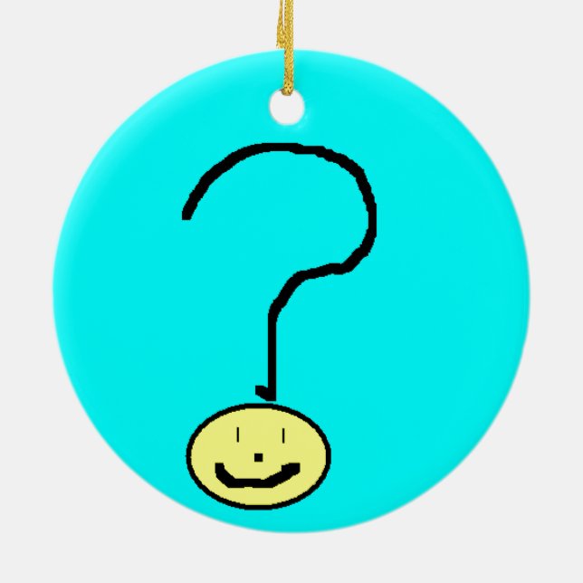 Happy Smiling Question Mark Emoji, Kids Art Ceramic Ornament (Back)