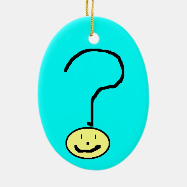 Happy Smiling Question Mark Emoji, Kids Art Ceramic Ornament (Back)