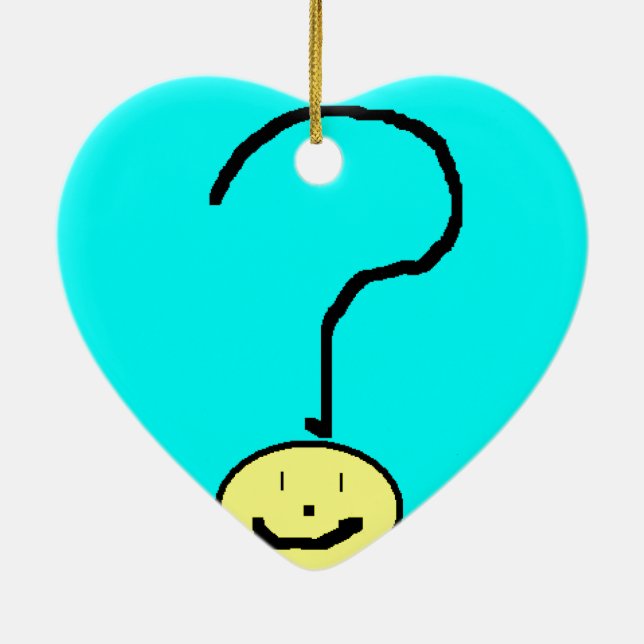 Happy Smiling Question Mark Emoji, Kids Art Ceramic Ornament (Back)