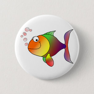 Happy Smiling Rainbow Fish and Bubbles 2 Inch Round Button