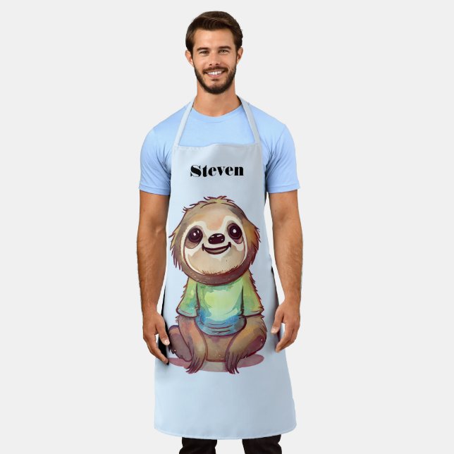 Happy Smiling Sloth Sitting Relaxed Apron (Worn)