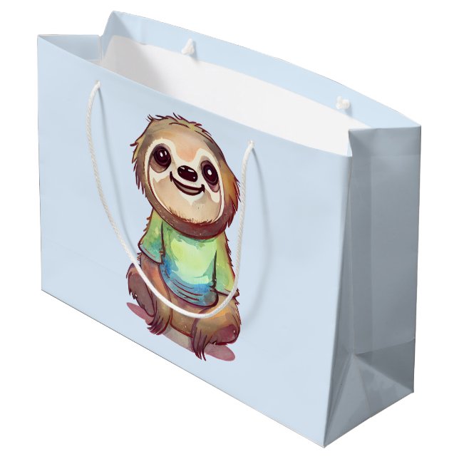 Happy Smiling Sloth Sitting Relaxed Large Gift Bag (Back Angled)