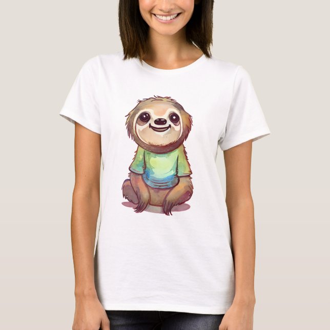 Happy Smiling Sloth Sitting Relaxed T-Shirt (Front)