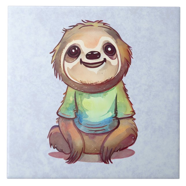 Happy Smiling Sloth Sitting Relaxed Tile (Front)