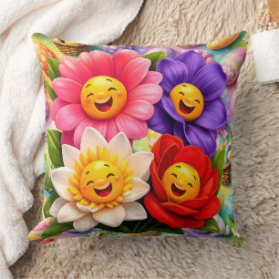Happy smiling spring flowers throw pillow