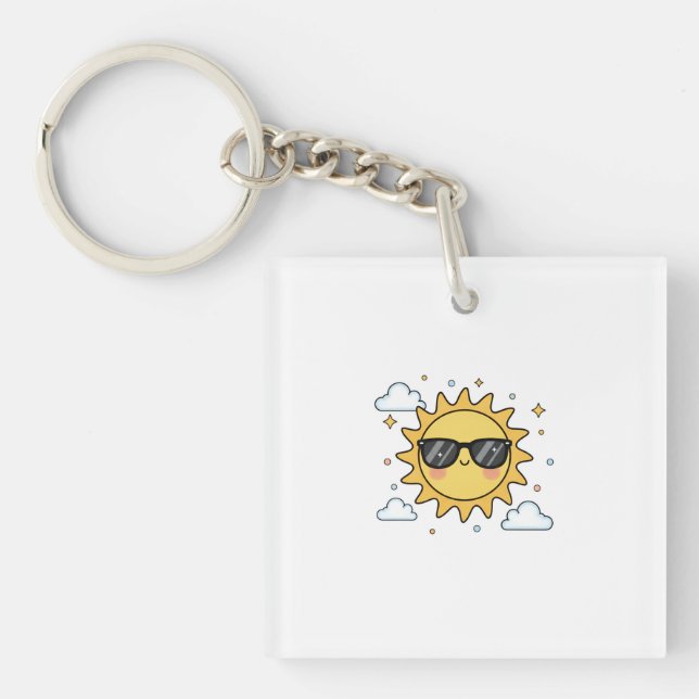 Happy Smiling Sun Cartoon - Minimalist Kawaii Suns Keychain (Front)
