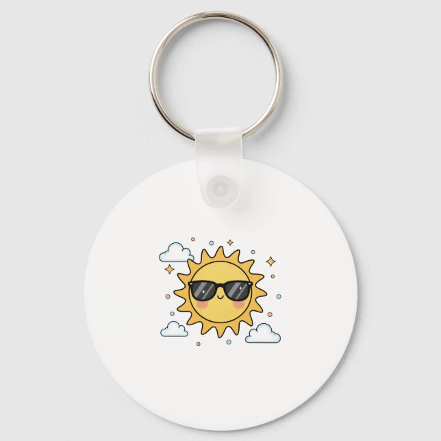 Happy Smiling Sun Cartoon - Minimalist Kawaii Suns Keychain (Front)