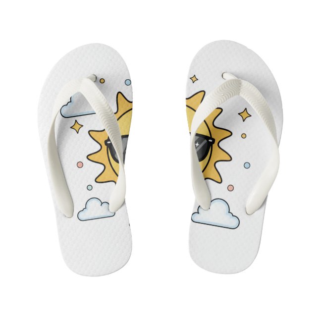 Happy Smiling Sun Cartoon - Minimalist Kawaii Suns Kid's Flip Flops (Footbed)