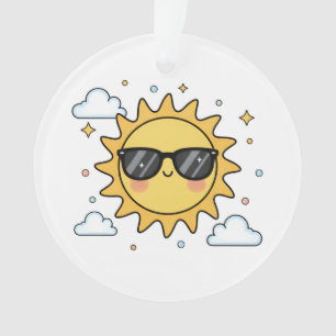 Happy Smiling Sun Cartoon - Minimalist Kawaii Suns Ornament
