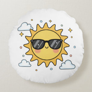 Happy Smiling Sun Cartoon - Minimalist Kawaii Suns Round Pillow
