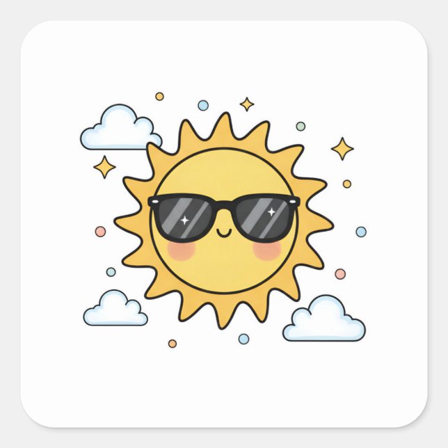 Happy Smiling Sun Cartoon - Minimalist Kawaii Suns Square Sticker (Front)