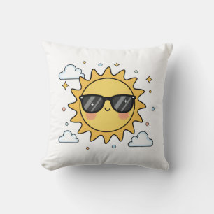 Happy Smiling Sun Cartoon - Minimalist Kawaii Suns Throw Pillow