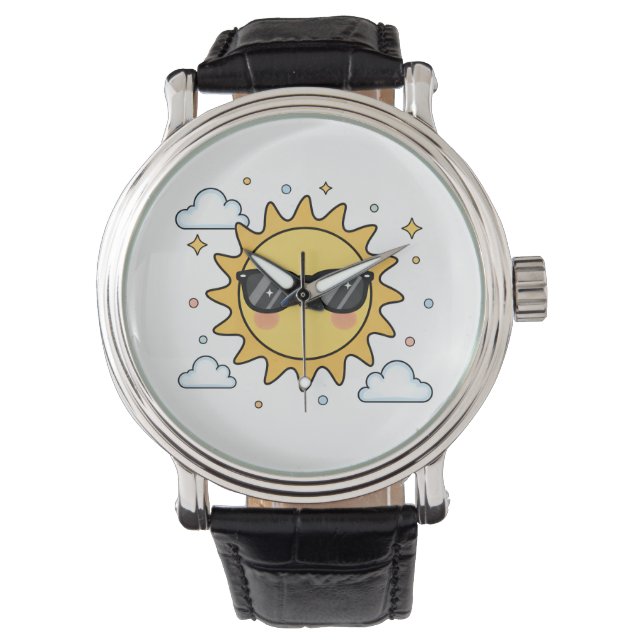 Happy Smiling Sun Cartoon - Minimalist Kawaii Suns Watch (Front)