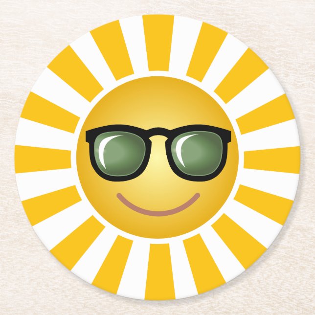 Happy Smiling Sun Round Paper Coaster (Front)