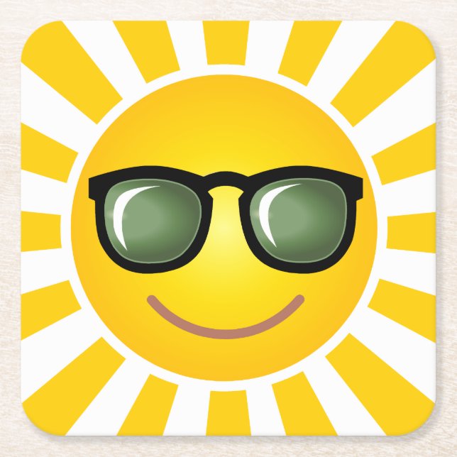 Happy Smiling Sun Square Paper Coaster (Front)