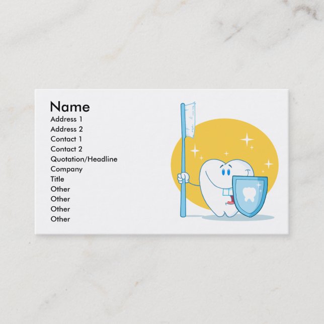 Happy Smiling Tooth With Toothbrush And Shield Business Card (Front)