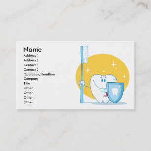 Happy Smiling Tooth With Toothbrush And Shield Business Card