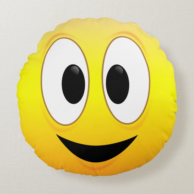 Happy Smiling Yellow Face Round Pillow (Front)