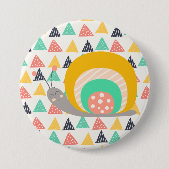 Happy Snail on Triangles 3 Inch Round Button (Front)